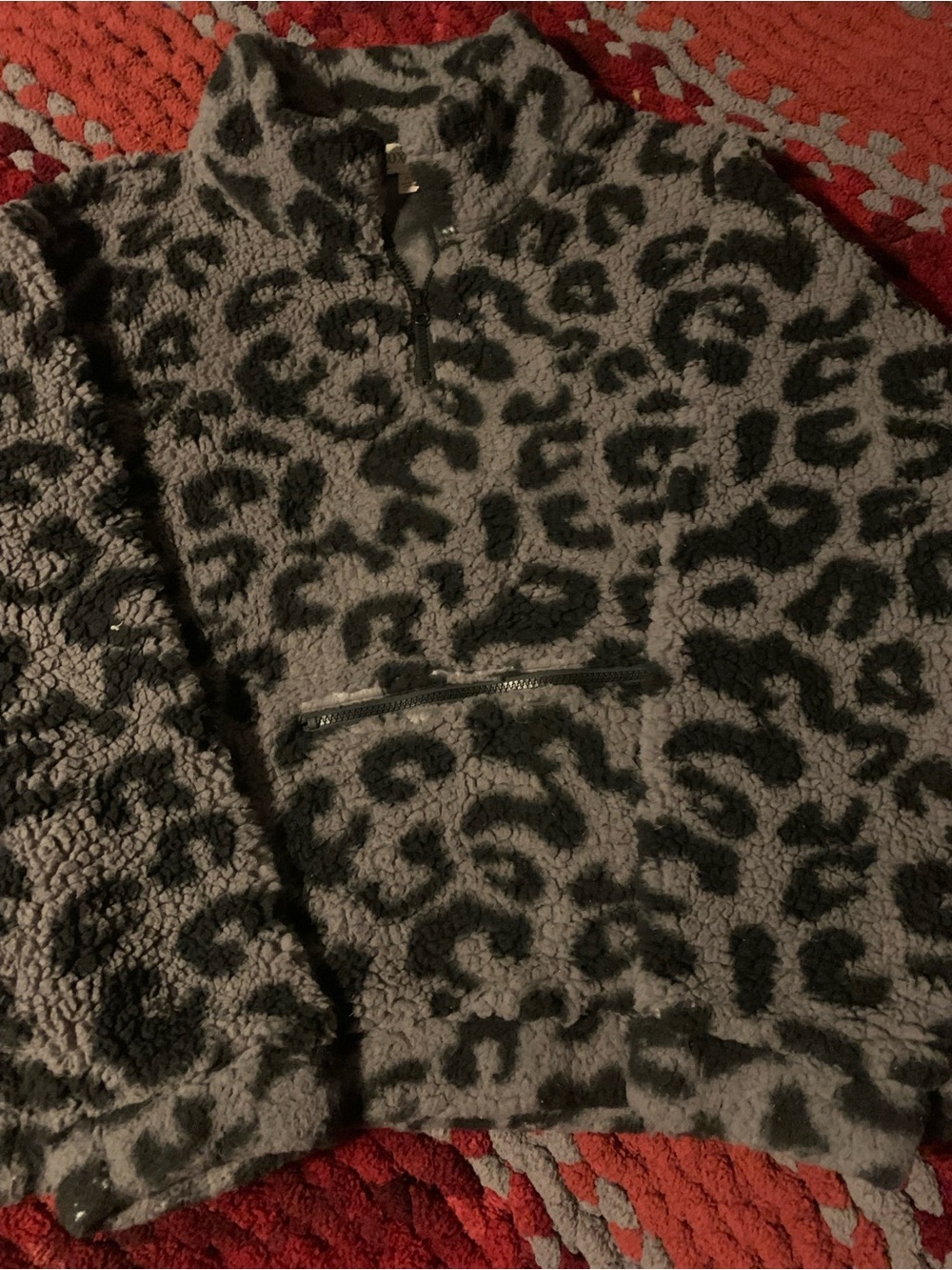 Knox Rose Gray and Black Leopard Sherpa Pullover